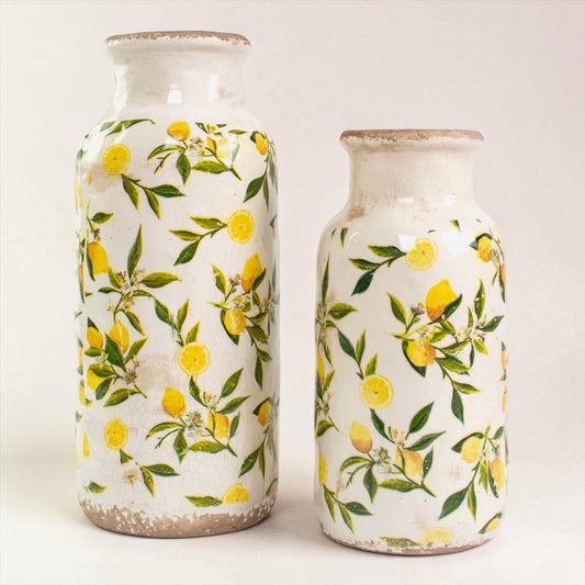 Lemon & Leaves Ceramic Vase